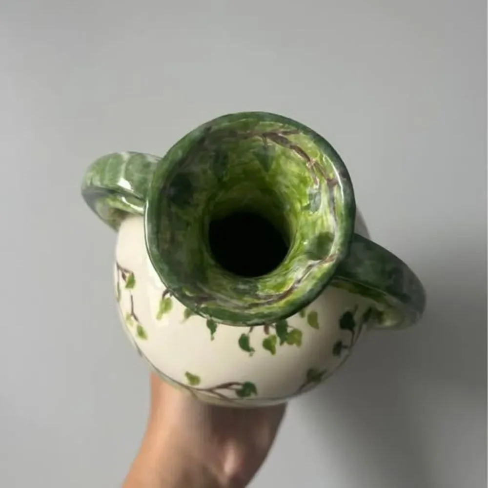 Vintage Green and White Studio Pottery Vase